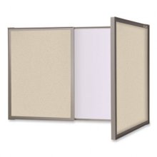 VisuALL PC Whiteboard Cabinet w/Beige Fabric Bulletin Board Exterior Doors, 36x24, Aluminum Frame,Ships in 7-10 Business Days