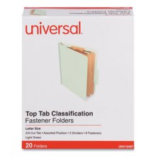 Six-Section Classification Folders, Heavy-Duty Pressboard Cover, 2 Dividers, 2.5" Expansion, Letter Size, Light Green, 20/Bx