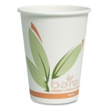 Bare by Solo Eco-Forward Recycled Content PCF Paper Hot Cups, 12 oz, Green/White/Beige, 1,000/Carton