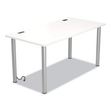 Essentials Writing Table-Desk with Integrated Power Management, 59.7" x 29.3" x 28.8", White/Aluminum