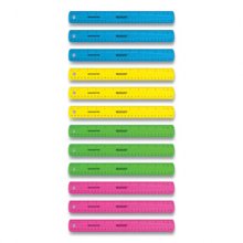 Non-Shatter Flexible Ruler, Standard/Metric, 12" (30 cm) Long, Plastic, Assorted Translucent Colors, 12/Box