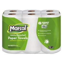 100% Premium Recycled Kitchen Roll Towels, 2-Ply, 11 x 5.5, White, 140/Roll, 6 Rolls/Pack