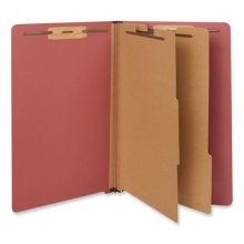 Red Pressboard End Tab Classification Folders, 2 Dividers, Legal Size, Red, 10/Box