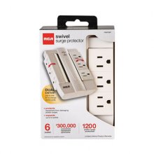 6 Outlet Swivel Surge Protector, 6 Outlets, 1200 Joules, White