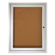 1 Door Enclosed Natural Cork Bulletin Board with Satin Aluminum Frame, 18 x 24, Natural Surface, Ships in 7-10 Business Days