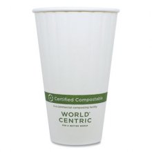 Double Wall Paper Hot Cups, 16 oz, White, 600/Carton
