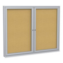 2 Door Enclosed Natural Cork Bulletin Board with Satin Aluminum Frame, 48 x 36, Natural Surface, Ships in 7-10 Business Days