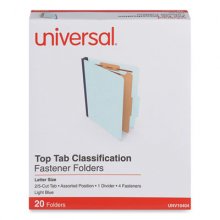 Four-Section Pressboard Classification Folders, 1 Divider, Letter Size, Light Blue, 20/Box