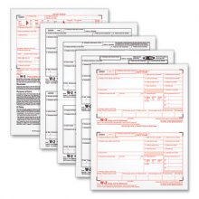 W-2 Tax Forms, Four-Part Carbonless, 5.5 x 8.5, 2/Page, (50) W-2s and (1) W-3
