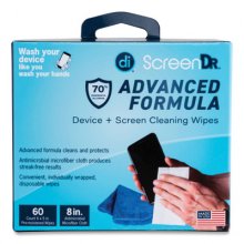 ScreenDr Device and Screen Cleaning Wipes, Includes 60 Individually Wrapped Wipes and 8" Microfiber Cloth, 6 x 5