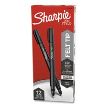 Water-Resistant Ink Porous Point Pen, Stick, Fine 0.4 mm, Black Ink, Black/Gray Barrel, Dozen