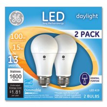 100W LED Bulbs, 15 W, A19, Daylight, 2/Pack