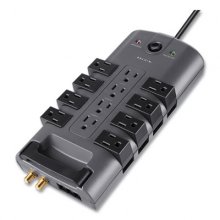 Pivot Plug Surge Protector, 12 Outlets, 8 ft Cord, 4320 Joules, Gray