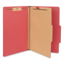 Bright Colored Pressboard Classification Folders, 1 Divider, Legal Size, Ruby Red, 10/Box