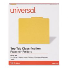 Bright Colored Pressboard Classification Folders, 2 Dividers, Letter Size, Yellow, 10/Box