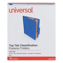 Six-Section Pressboard Classification Folders, 2 Dividers, Letter Size, Blue, 10/Box
