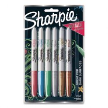 Metallic Fine Point Permanent Markers, Fine Bullet Tip, Blue-Green-Red, 6/Pack