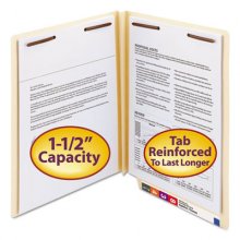 Manila End Tab W-Fold Fastener Folders with Reinforced Tabs, 14-pt Stock, 2 Fasteners, Letter Size, Manila Exterior, 50/Box