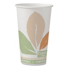 Bare by Solo Eco-Forward PLA Paper Hot Cups, 16 oz, Leaf Design, White/Green/Orange, 1,000/Carton