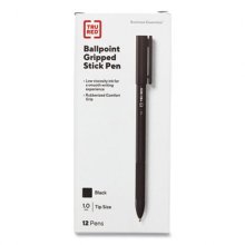 Gripped Stick Ballpoint Pen, Stick, Medium 1 mm, Black Ink, Black Barrel, Dozen