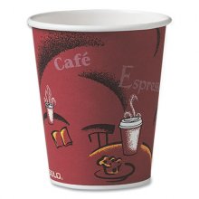 Solo Paper Hot Drink Cups in Bistro Design, 10 oz, Maroon, 50/Pack