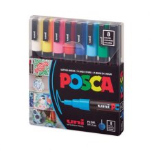 POSCA Permanent Specialty Marker, Fine Bullet Tip, Assorted Colors, 8/Pack