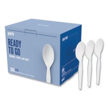 Mediumweight Plastic Cutlery, Teaspoon, White, 300/Pack