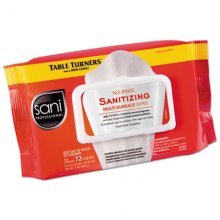 No-Rinse Sanitizing Multi-Surface Wipes, 9 x 8, Unscented, White, 72 Wipes/Pack, 12 Packs/Carton
