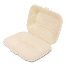Bagasse PFAS-Free Food Containers, Hoagie/Hinged Lid, 1-Compartment, 6 x 3 x 9, White, Bamboo/Sugarcane, 250/Carton
