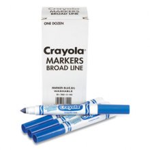 Broad Line Washable Markers, Broad Bullet Tip, Blue, 12/Box