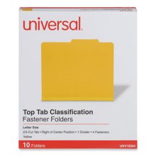 Bright Colored Pressboard Classification Folders, 1 Divider, Letter Size, Yellow, 10/Box