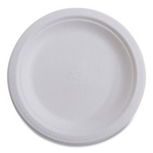 Renewable and Compostable Sugarcane Dinnerware, Plate, 10" dia, Natural White, 50/Pack